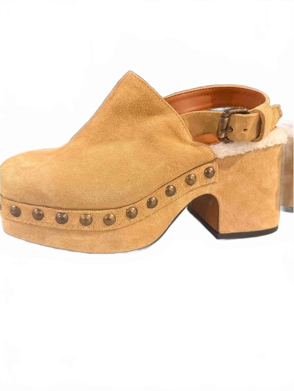 FREE PEOPLE suede studded platform clogs mules with heel strap